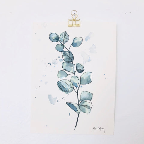 Blue Eucalyptus Botanical Watercolour Painting
