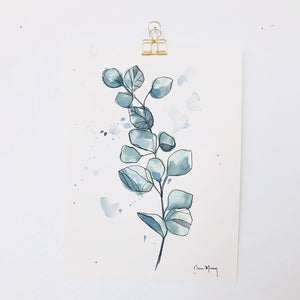 Blue Eucalyptus Botanical Watercolour Painting