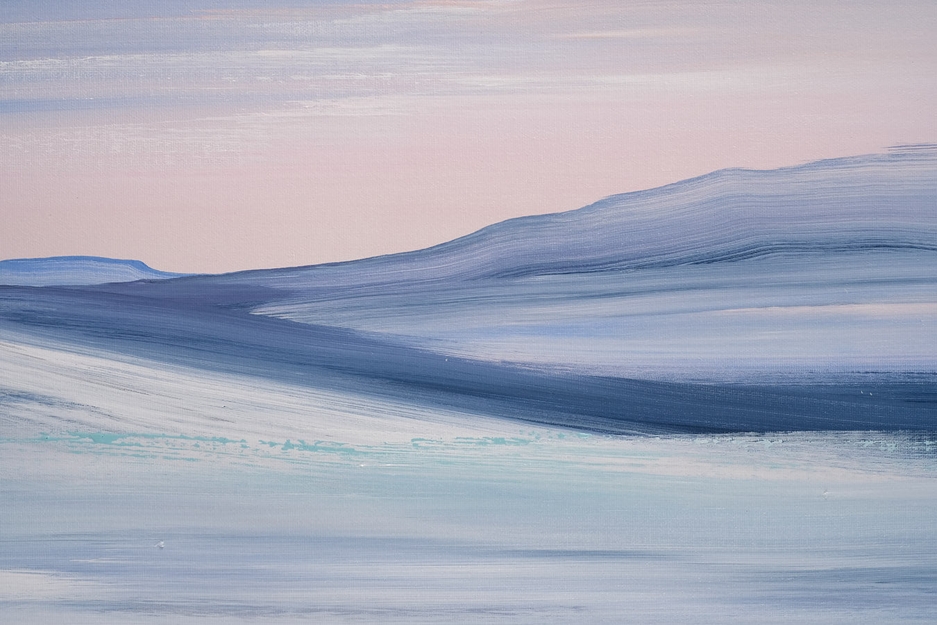 Sweeping fluid brushstrokes compose this detail closeup photo of an ocean landscape painting by Artist Dana Mooney. 