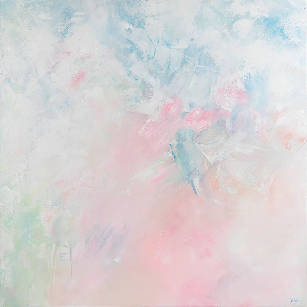 This light and airy sky painting on canvas is inspired by summer sunsets and pastel dreams.  A modern painting perfect for the bedroom design or nursery. 