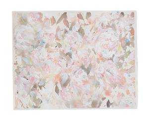 This warm toned mixed media floral painting on paper is soft and welcoming.  With a colour palette of terracotta, blush, whites and aqua, this painting is complimentary to your home decor, inviting the viewer to pause and reflect. Watercolour leaves merge into one another as they dance behind abstracted peony petals.  